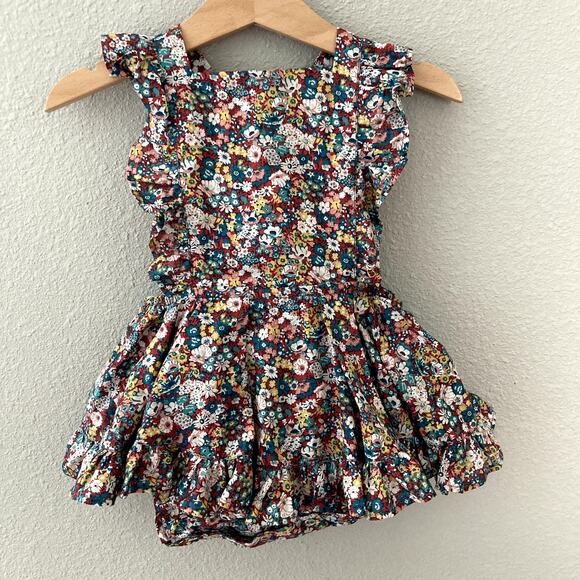 Numi Kids Liberty Floral Pinafore - Red Aqua Yellow White Pink - 12/24M - Picture 8 of 10